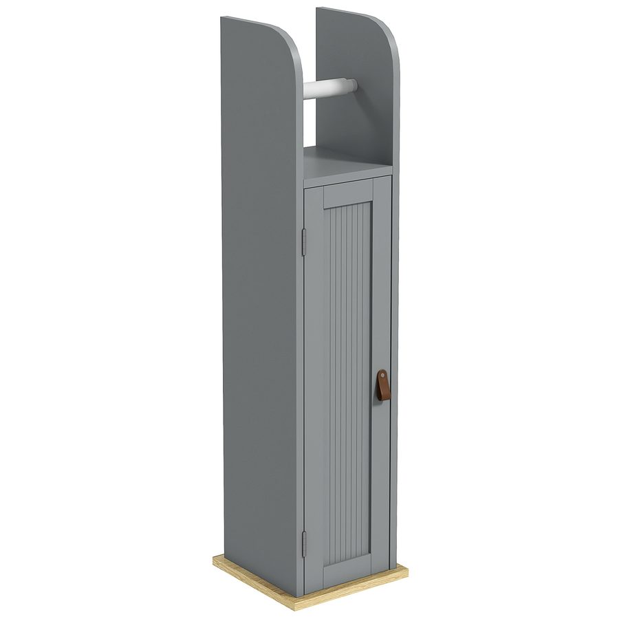 kleankin Badezimmermöbel Toilettenpapierhalter mit Schrank und verstellbaren Regalen 20 x 20 x 80 cm Grau   Aosom von Kleankin