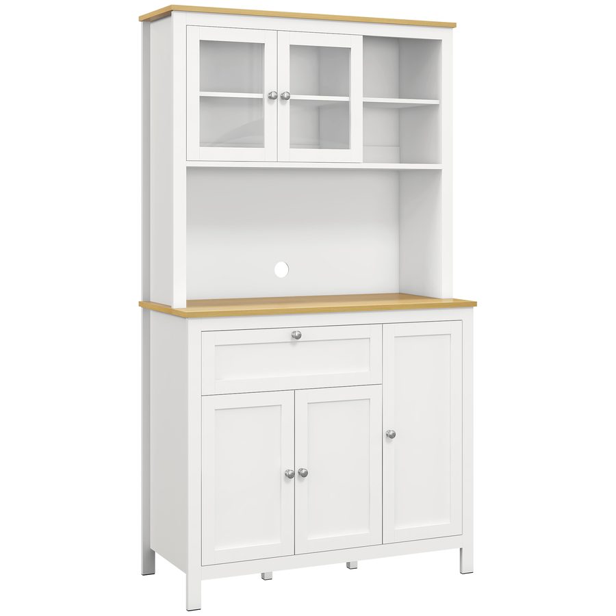 HOMCOM Küchenschrank, Küchenbuffet mit Schublade, Mehrzweckschrank mit 2 Offenen Ebenen, 2 Schränken, Vitrinenschrank mit Anti-Kipp-Schutz, für Wohnzimmer, Weiß, 100 x 40 x 180 cm   Aosom von HOMCOM