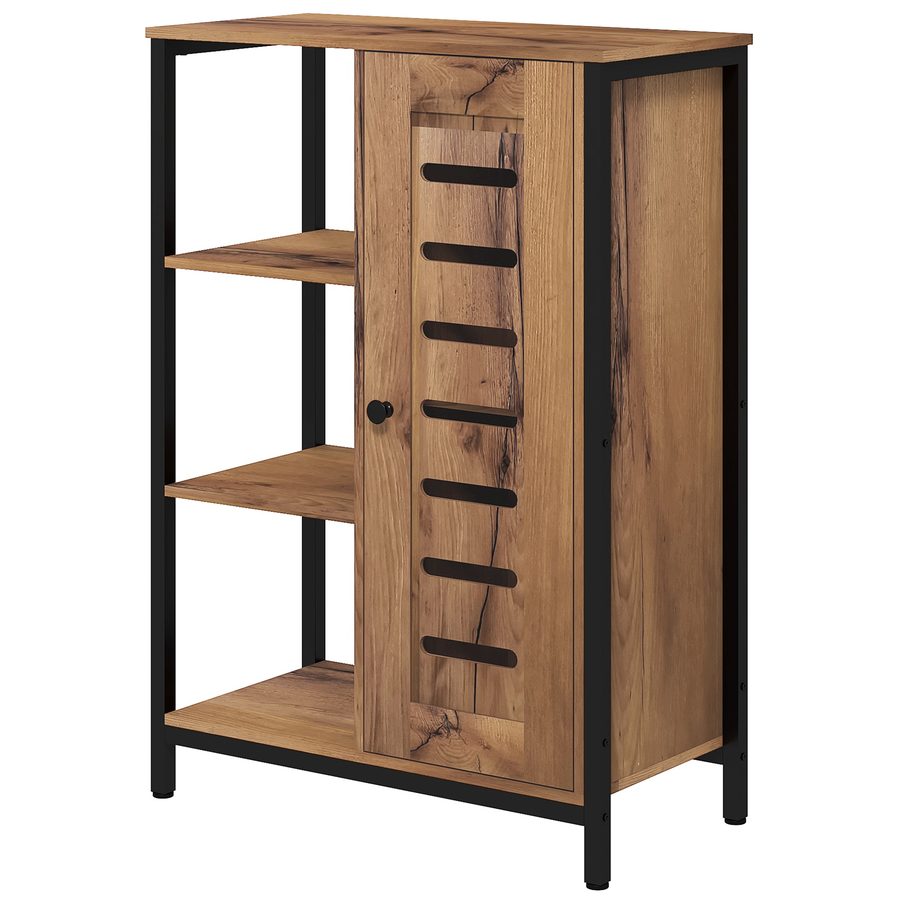 kleankin Badezimmerschrank, freistehend, industrielles Design, Stahlkonstruktion, 3 offene Regale, 2-stufiger Schrank, Lamellentür, 60 x 30 x 85 cm, rustikales Braun   Aosom von Kleankin