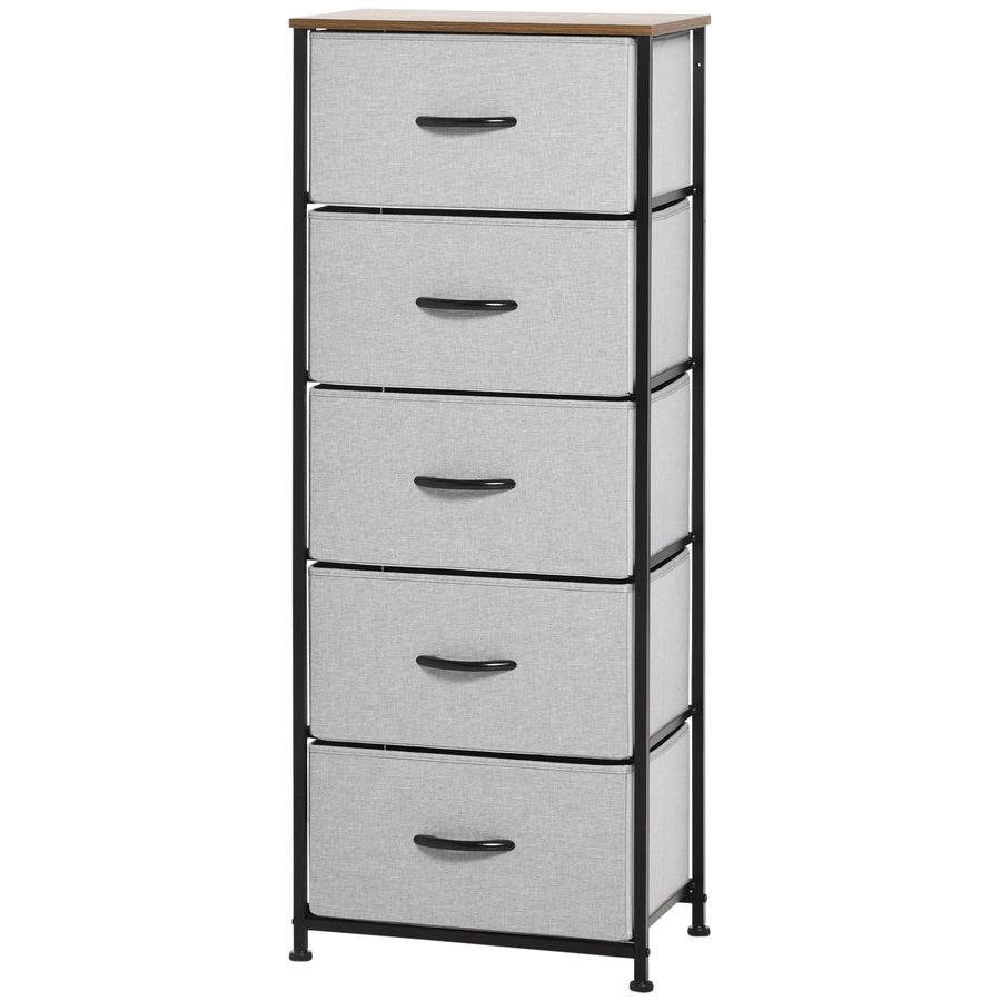 HOMCOM Kommode mit 5 Schubladen aus Stoff Aufbewahrungsschrank Kommodenschrank mit Griffen, Modern-Design Schrank Schubladenschrank Aufbewahrungskommode für Schlafzimmer, Wohnzimmer Grau   Aosom von HOMCOM