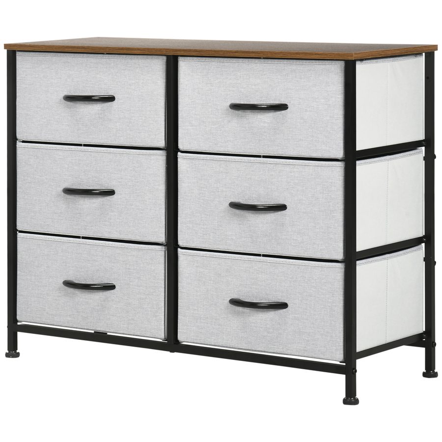 HOMCOM Kommode Sideboard mit 6 klappbaren Stoffschubladen, Mehrzweckschrank mit Arbeitsplatte, Grau für Wohnzimmer & Schlafzimmer   Aosom.de von HOMCOM
