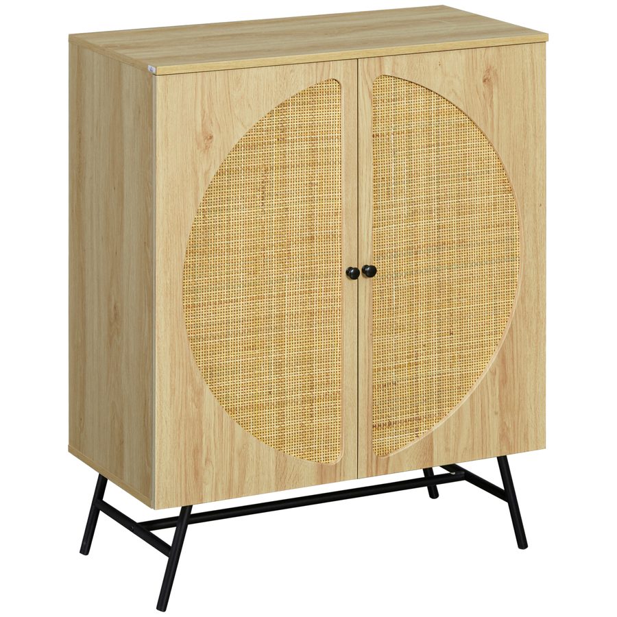 HOMCOM Hochwertiges Holz- und Rattan-Design Buffetschrank mit 2 Türen - 80 x 39 x 101,8 cm, Natur   Aosom von HOMCOM