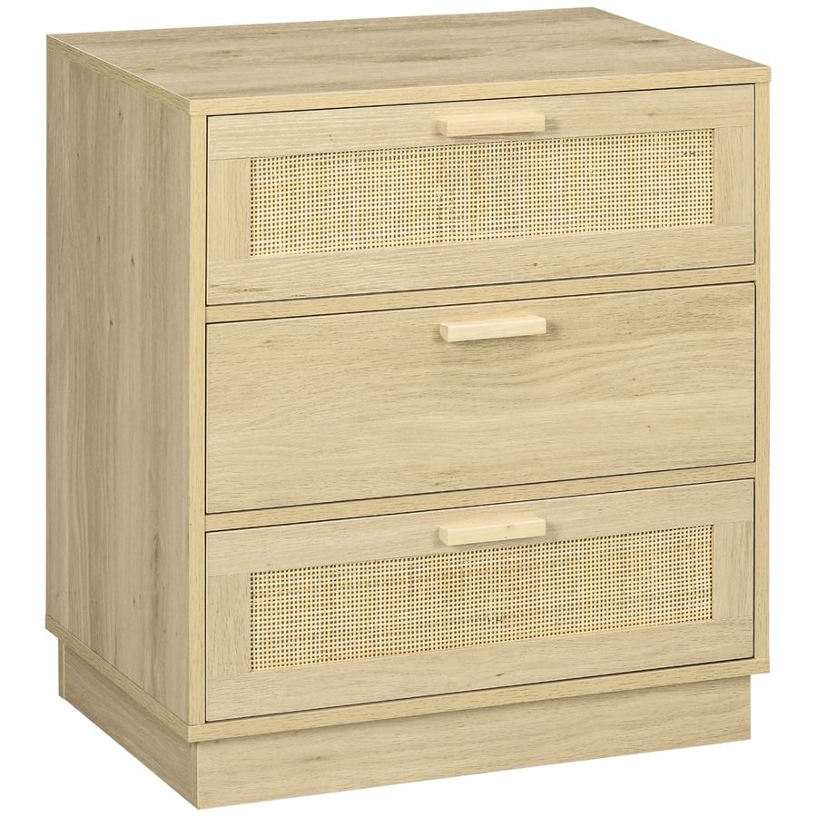 HOMCOM Kommode mit 3 Schubladen, Schlafzimmer-Aufbewahrungsmöbel im Boho-Stil mit Holzrahmen, Rattan-Kommode für Schlafzimmer, Wohnzimmer, Flur, Maße 60 x 38 x 69 cm, Naturholz   Aosom von HOMCOM