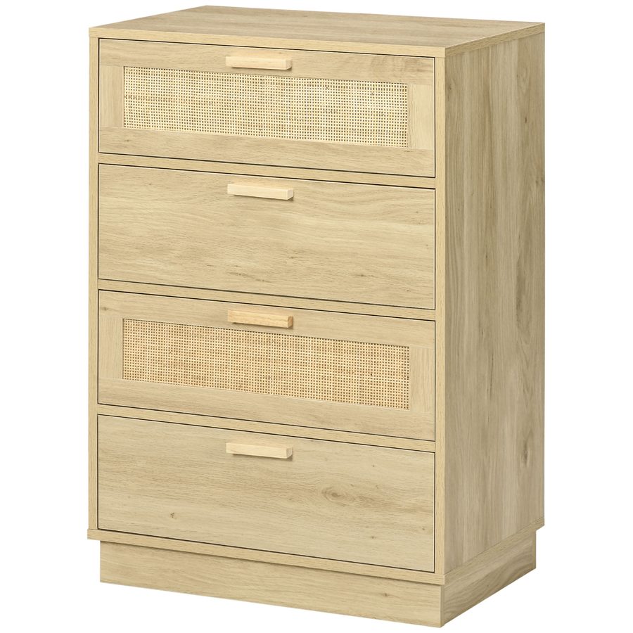 HOMCOM Kommode mit 4 Schubladen Schlafzimmer Aufbewahrungsschrank im Boheme-Stil mit Holzrahmen, Rattankommode für Schlafzimmer, Wohnzimmer, Flur, 60 x 38 x 88,5 cm, Naturholz   Aosom von HOMCOM