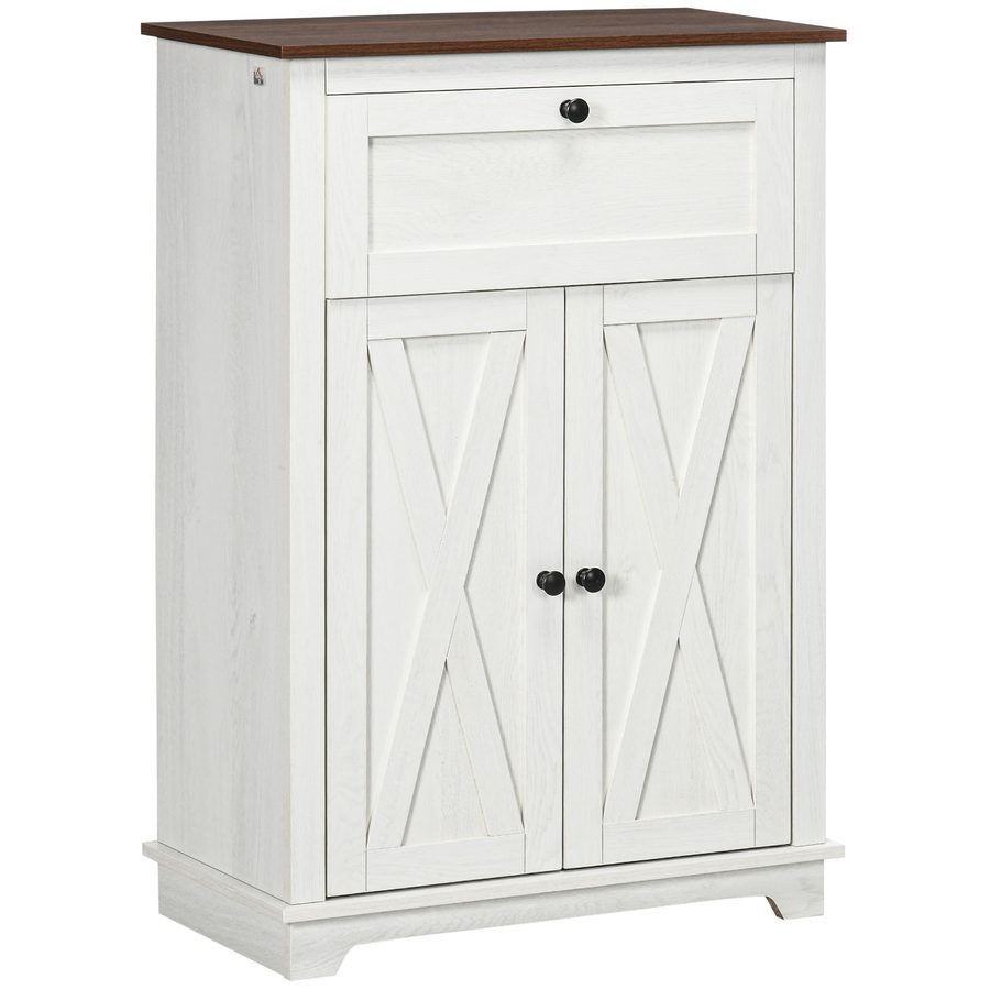HOMCOM Aufbewahrungsschrank Buffet mit 2 Türen, höhenverstellbarem Regal und 1 Schublade, im Landhausstil, Maße 60B x 30T x 87,5H cm, Wohnzimmer, Weiß   Aosom von HOMCOM