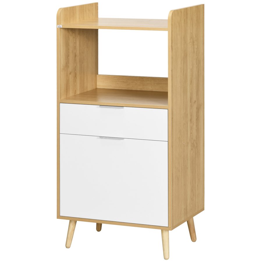 HOMCOM Küchenwagen für Mikrowelle im skandinavischen Stil mit Schrank, Schublade und verstellbarem Regal - 58 x 40 x 118 cm - Naturholz und Weiß   Aosom von HOMCOM