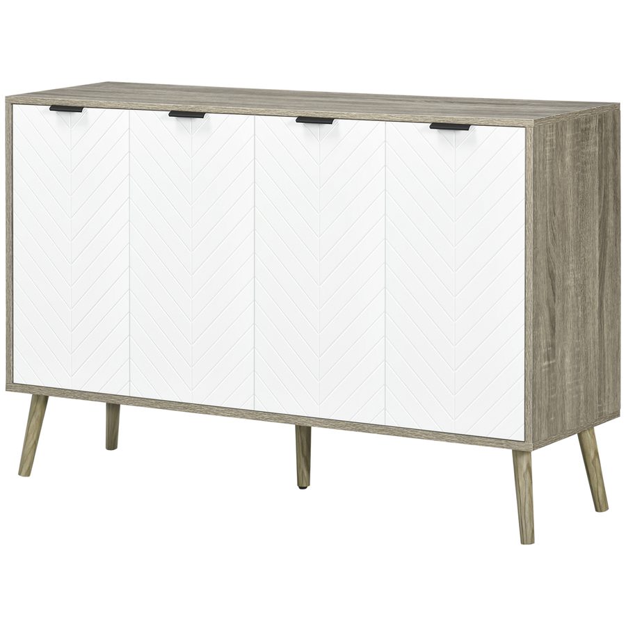 HOMCOM Lowboard, Aufbewahrungsmöbel, verstellbare Regale, 2 Schränke, 4 Türen Chevron-Muster, für Küche, Esszimmer, Wohnzimmer, 120 x 35 x 77,4 cm, Weiß und Grau   Aosom von HOMCOM