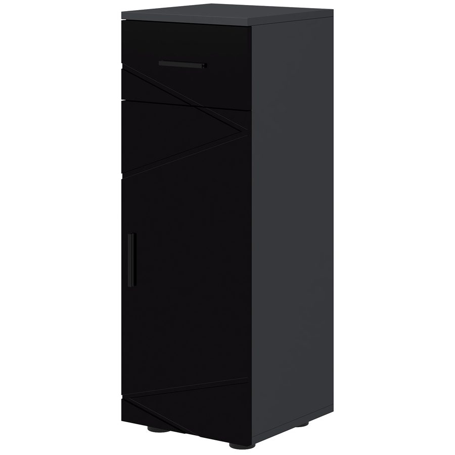 kleankin Badezimmerschrank mit Schublade und verstellbarem 2-Stufen-Schrank, Holz Badezimmerschrank, 30x30x82 cm, Schwarz und Dunkelgrau   Aosom von Kleankin