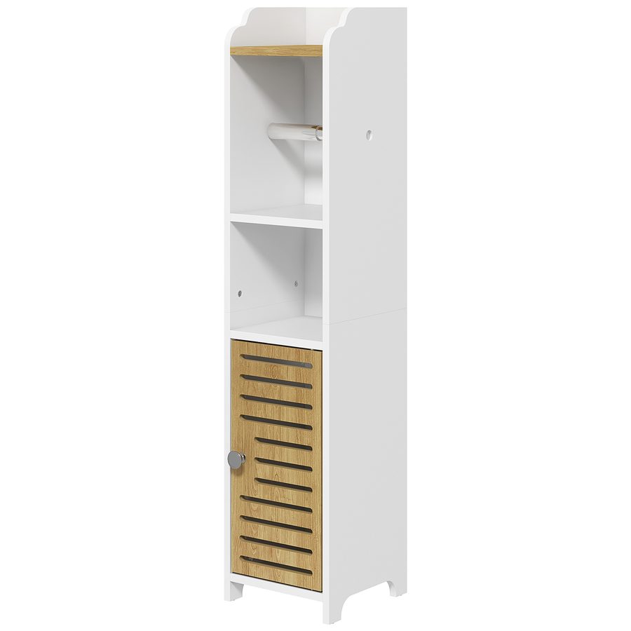 kleankin Badezimmerregal aus Spanplatte, Allzweckschrank mit Toilettenpapierablage, offenen Regalen und unterem Schrank, 18x20x90 cm, Weiß   Aosom von Kleankin