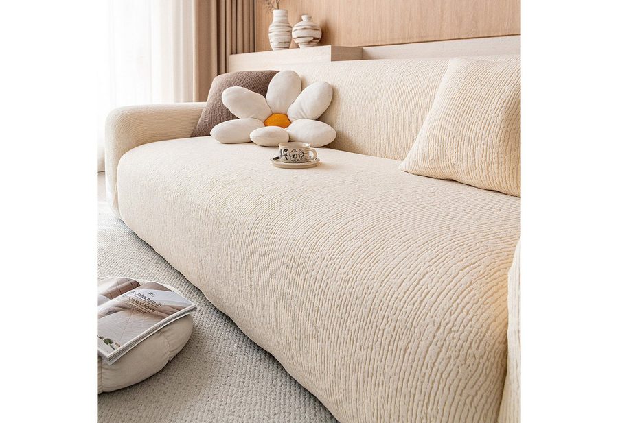 JASLIFE Sofahusse Stretch-Wellenstruktur, weich, elastisch und mit Befestigungsband
