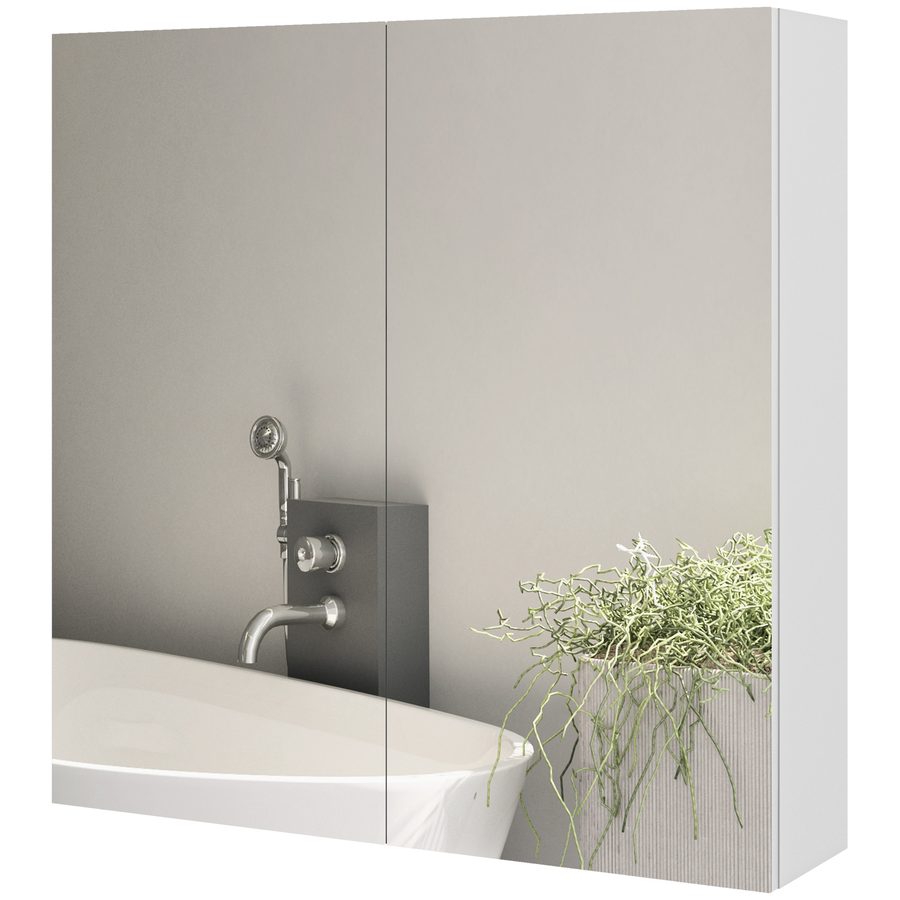 Kleankin Badezimmerschrank mit 3 Ebenen, verstellbares Regal, 2 Türen und Spiegel, hängender Schrank, 60 x 15 x 60 cm, Weiß   Aosom von Kleankin