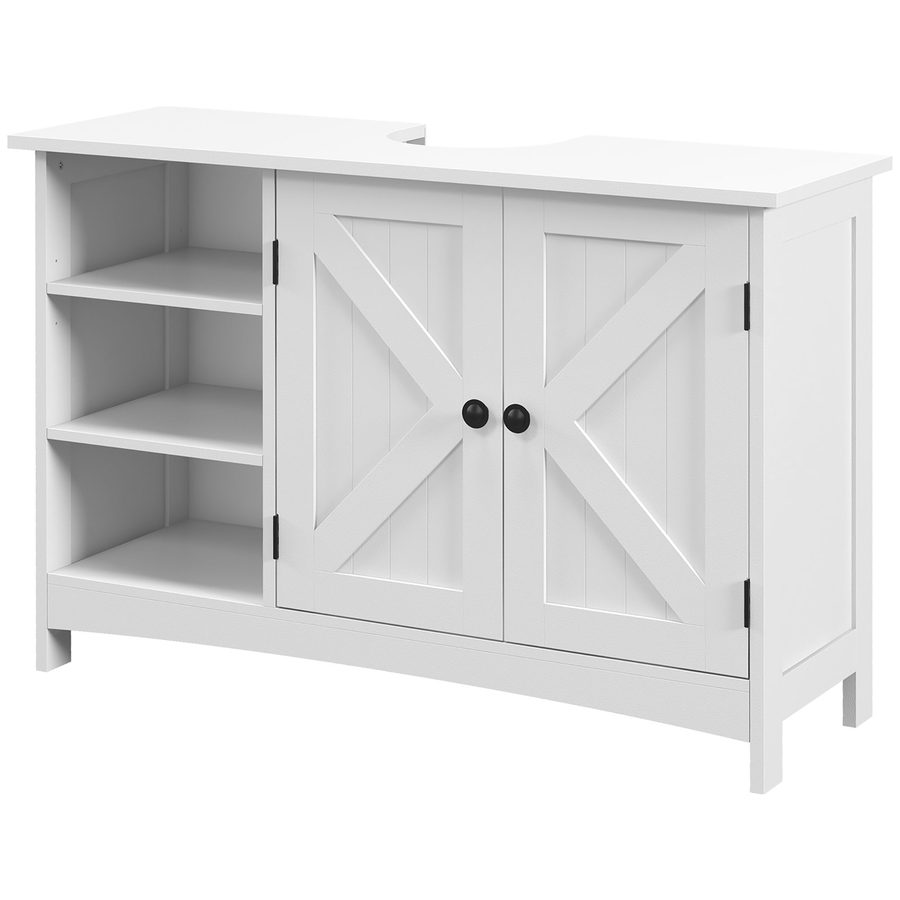 kleankin Badezimmer-Unter-Waschtischmöbel, Badezimmermöbel, höhenverstellbare Regale, 2-Türen-Schrank, Unterbauwaschtischmöbel, klassischer Stil, 90 x 30 x 60 cm, weiß   Aosom von Kleankin