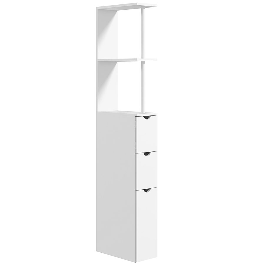 HOMCOM Badezimmerschrank, Badezimmerschrank, mit Schubladen, offenen Regalen, Schrank, 15 x 33 x 136,5 cm, weiß   Aosom von HOMCOM