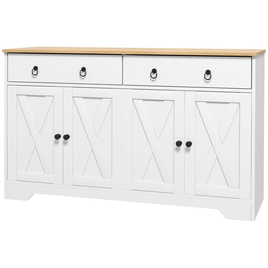 HOMCOM Buffet Aufbewahrungsschrank Küchenmöbel Landhausstil 2 Schubladen und 2 Schränke mit höhenverstellbaren Regalen - Maße 121L x 37B x 75H cm weiß   Aosom von HOMCOM