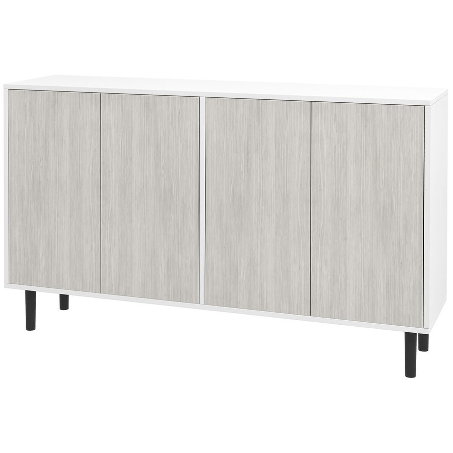 HOMCOM Buffet Küchenaufbewahrungsschrank mit 2 Doppeltürenschränken mit höhenverstellbaren Regalen, 121 x 37 x 75 cm, Weiß und Holzoptik Grau   Aosom von HOMCOM