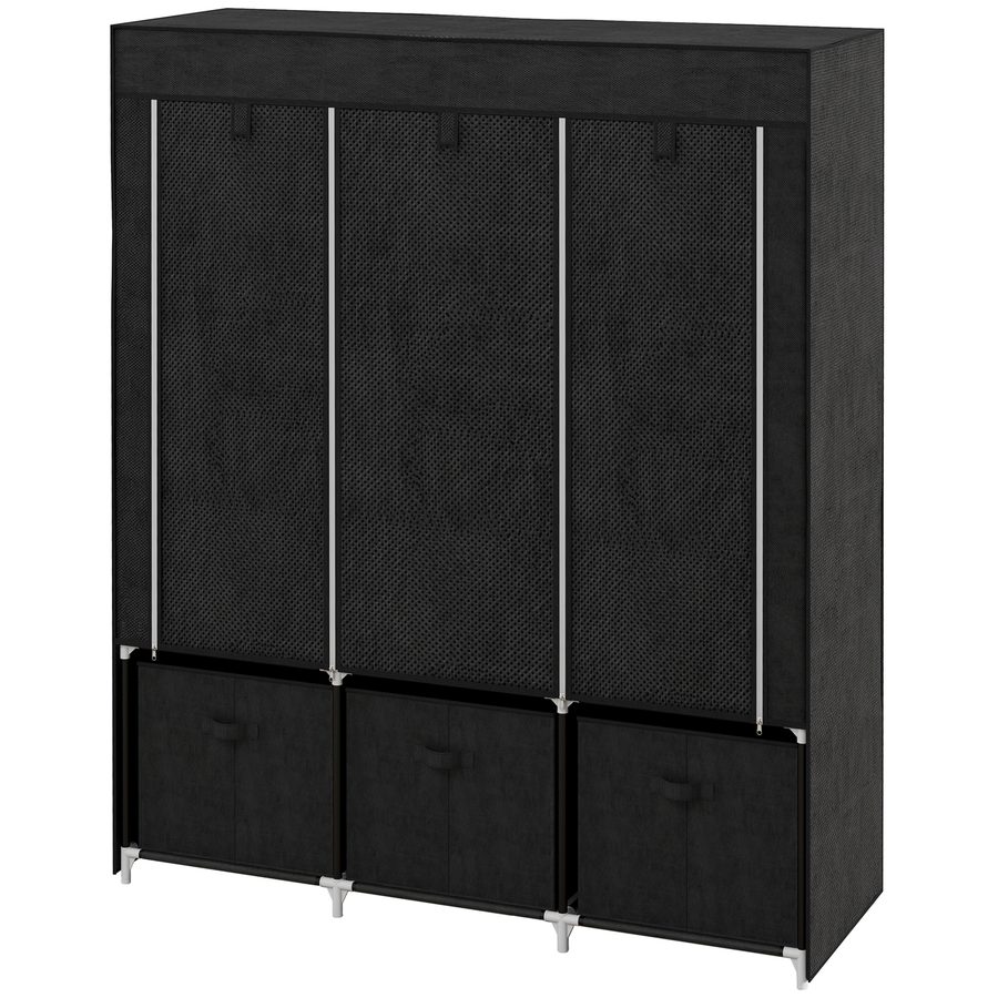 HOMCOM Stoffschrank Kleiderschrank mit Kleiderstangen & Schubladen, Faltschrank mit Reißverschluss, Vliesstoff in Schwarz   Aosom.de von HOMCOM