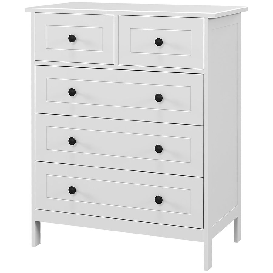 HOMCOM Weiße Kommode mit 5 Schubladen, Aufbewahrungsmöbel für Schlafzimmer, Büro, Eingangsbereich, zeitgenössischer Stil, Metallgriff, 74 x 40 x 91 cm   Aosom von HOMCOM