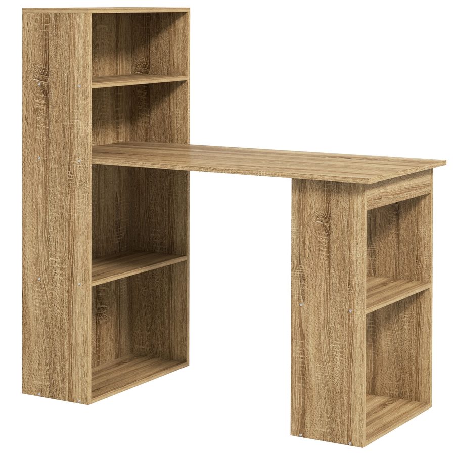 HOMCOM Computertisch mit Regal Büroecke 120L x 55B x 120H cm angrenzendes Bücherregal Multi-Aufbewahrung Eiche   Aosom von HOMCOM