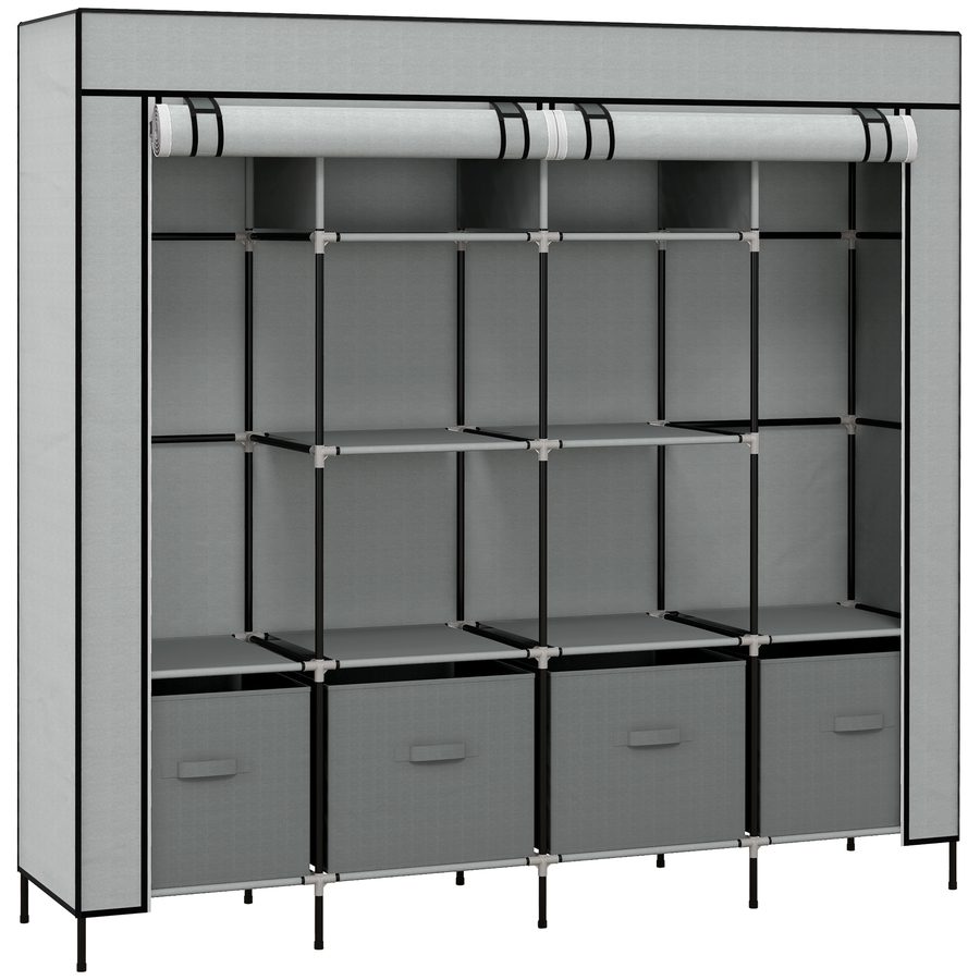 HOMCOM Stoffschrank Kleiderschrank mit Kleiderstange 10 Fächer 4 Schubladen Garderobe Vlies-Optik dunkelgrau für Schlafzimmer & Flur   Aosom.de von HOMCOM