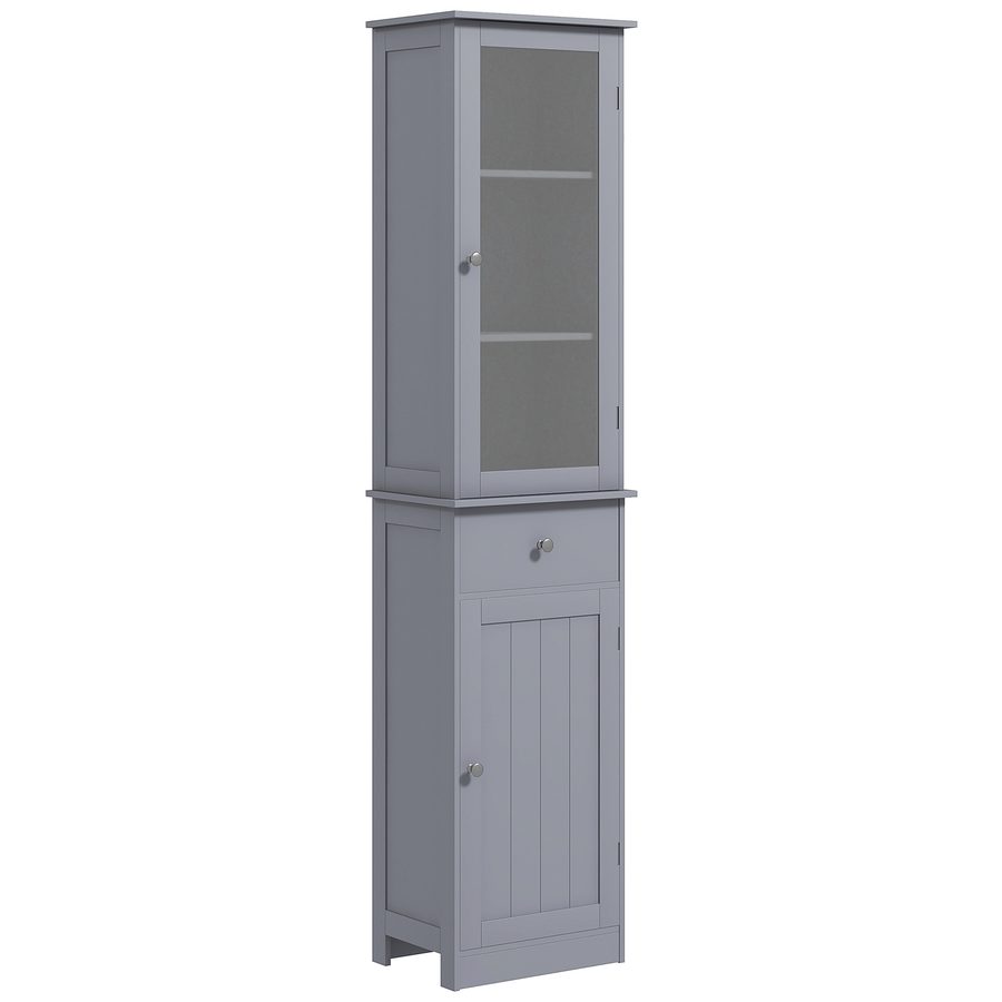 kleankin Hochschrank Badezimmermöbel mit Acryltür 2 Regalen Schranktür 1 Regal Schublade MDF Grau   Aosom von Kleankin