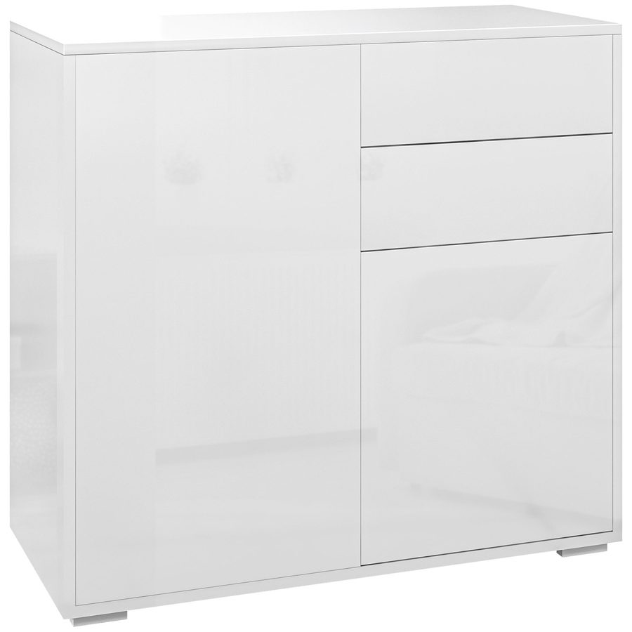 HOMCOM Aufbewahrungsschrank Sideboard Schrank mit 2 Schubladen und 2 Schranktüren, verstellbare Regale, für Wohnzimmer, Küche, Schlafzimmer, 79 x 36 x 74 cm, glänzendes Weiß   Aosom von HOMCOM