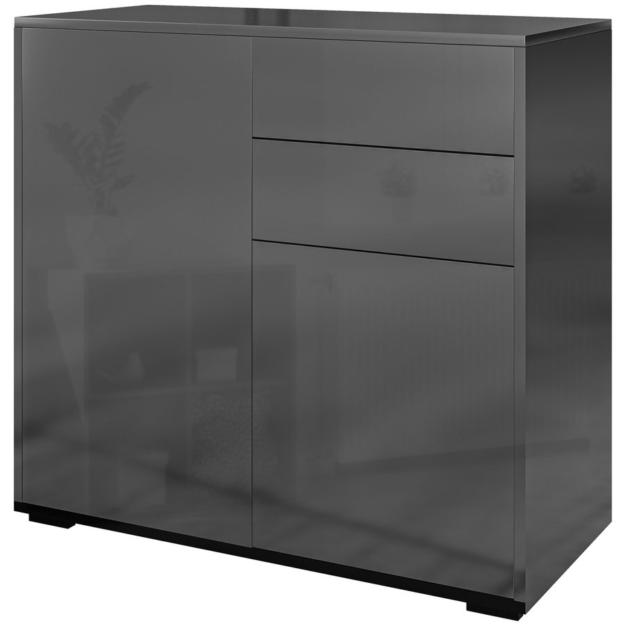 HOMCOM Aufbewahrungsschrank Sideboard Schrank mit 2 Schubladen und 2 Türen, höhenverstellbaren Regalen, für Wohnzimmer, Küche, Schlafzimmer, 79 x 36 x 74 cm, glänzendes Schwarz   Aosom von HOMCOM