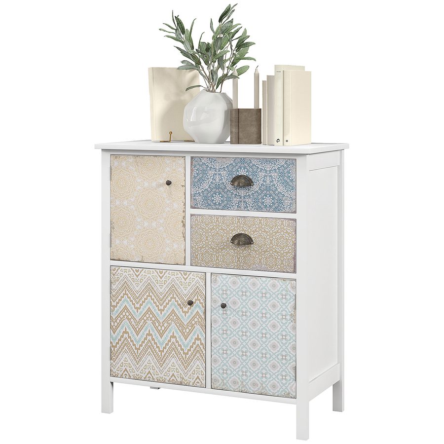 HOMCOM Kommode Aufbewahrungsschrank 2 Schubladen 3 Fächer Kippschutz Wohnzimmer Schlafzimmer Weiß 68x34x80cm   Aosom von HOMCOM