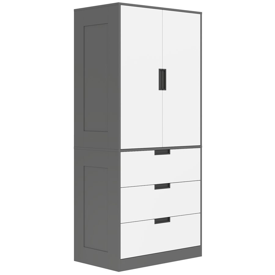HOMCOM Kleiderschrank mit 2 Soft-Close-Türen, 3 Schubladen und Kleiderstange, moderner Kleiderschrank für Schlafzimmer, 80 x 50 x 180 cm, grau und weiß   Aosom von HOMCOM