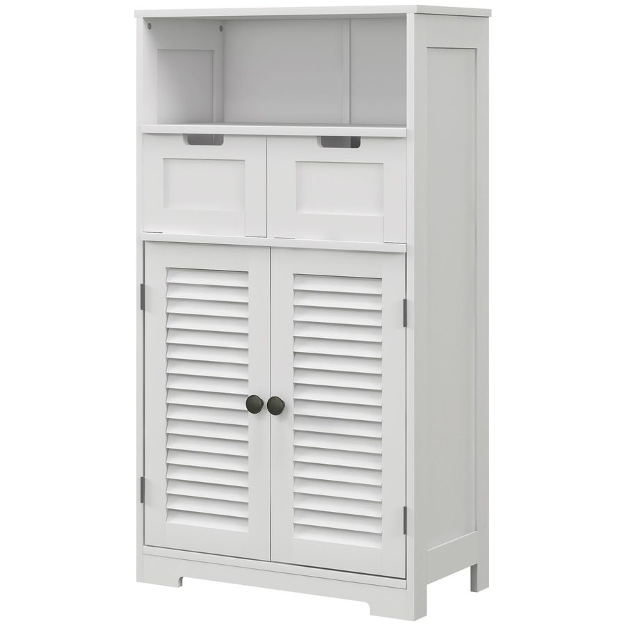 Kleankin Badezimmerschrank auf dem Boden stehend, Stauraummöbel, höhenverstellbares Regal, platzsparender Schrank, 2 Türen, 2 Schubladen, Fach, 61 x 30,5 x 109,5 cm, weiß   Aosom von Kleankin