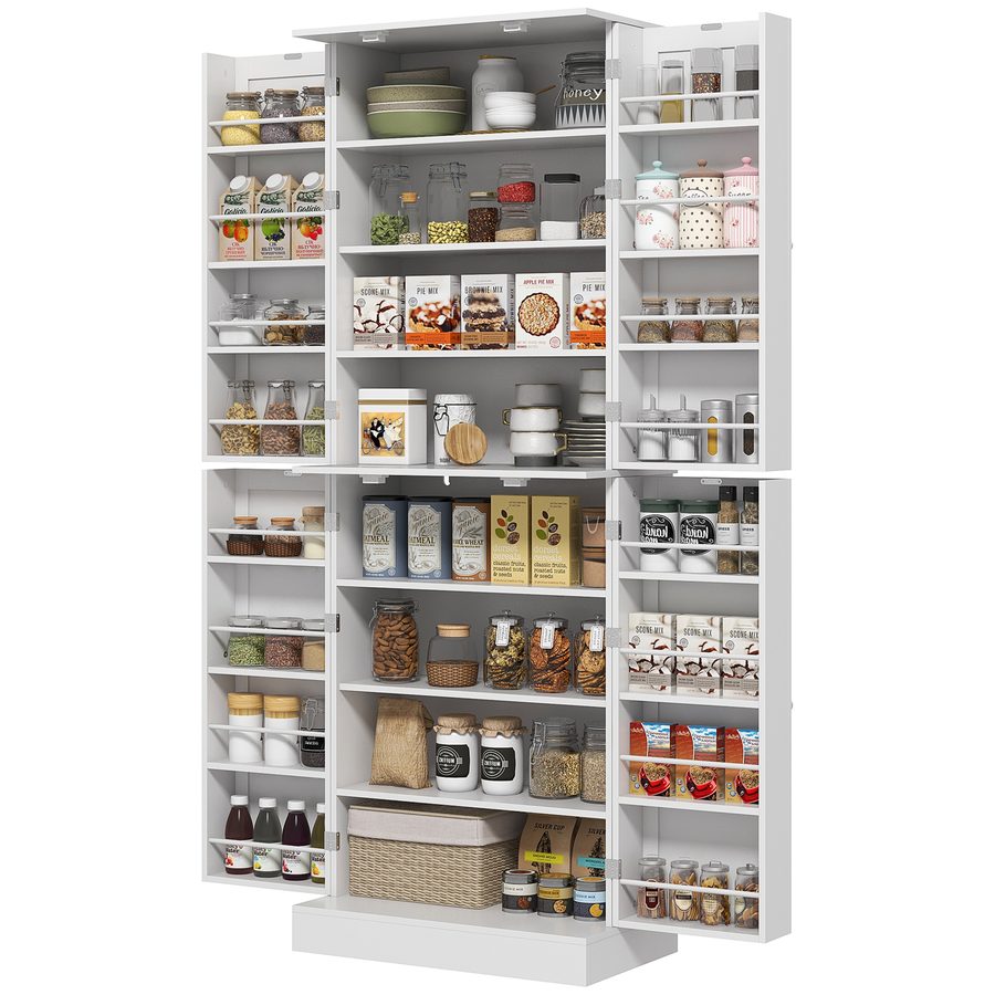 HOMCOM Küchenschrank Buffet Küche Vitrinenschrank Aufbewahrungsschrank modernes Design mit Schränken, verstellbarem Regal und Türregal für Esszimmer, Wohnzimmer, 60 x 35 x 166 cm, Weiß   Aosom von HOMCOM