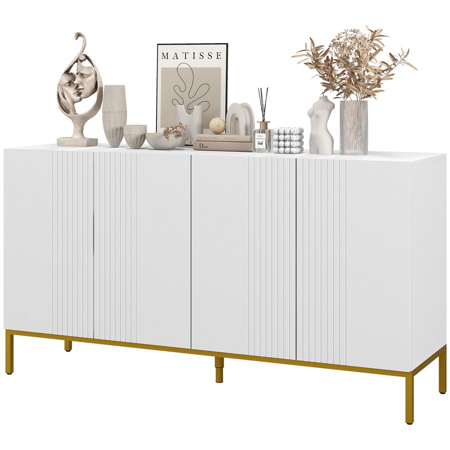 HOMCOM Buffet Sideboard zeitgenössisches grafisches Design 2 Schränke Tür höhenverstellbare Regale Weiß Gold   Aosom von HOMCOM