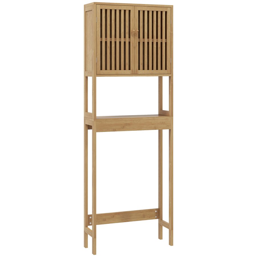 HOMCOM WC-Regal Badezimmerschrank über Toilette WC mit 2-türigem Schrank und offenem Fach 60L x 21,5l x 172H cm Bambus - Naturholz   Aosom von HOMCOM