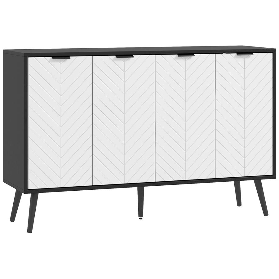 HOMCOM Sideboard mit 4 Türen, Wohnzimmer-Sideboard mit höhenverstellbaren Einlegeböden, Holzfüße, Türen mit Fischgrätmuster, für Küche, Flur, Schlafzimmer, Weiß und Schwarz, 120x35x77,4 cm   Aosom von HOMCOM