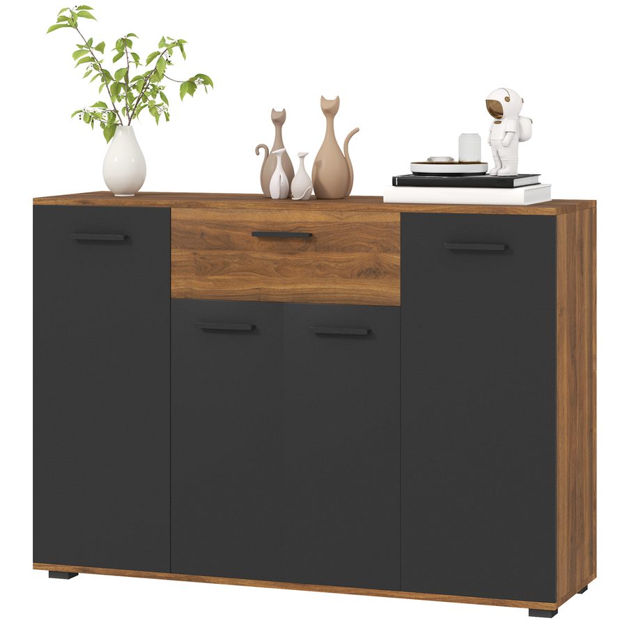 HOMCOM Buffet Wohnzimmerschrank Aufbewahrungsmöbel mit 4 Schränken, Schubladen und verstellbaren Regalen, Maße 120 x 35 x 85 cm, Braun und Schwarz   Aosom von HOMCOM