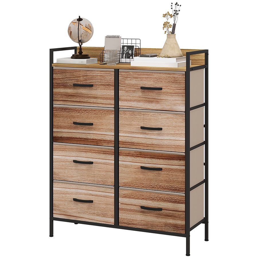 HOMCOM Möbel Rangement Kommode Schubladenkommode 8 Schubladen aus abnehmbarem Stoff, obere Ablage und Stahlrahmen 79L x 29B x 101H cm Natur und Schwarz   Aosom von HOMCOM