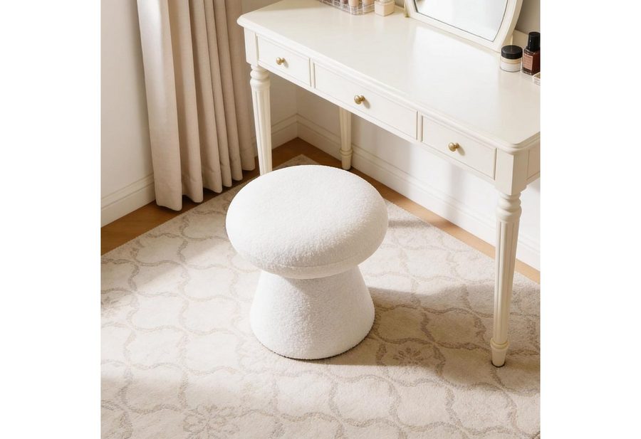 DEKKETO Hocker 360° Drehbarer Teddy-Pilz-Hocker als Schminktischhocker & Fußhocker (1 St), Bequemer Polsterhocker für Schlafzimmer, Ankleidezimmer & Wohnzimmer