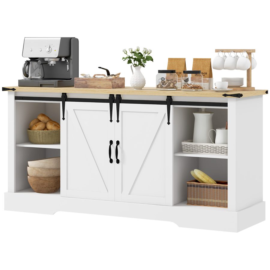 HOMCOM Buffet, Aufbewahrungsmöbel, mit 2 Schiebetüren, verstellbaren Regalen, für Wohnzimmer, Esszimmer, Flur, 150L x 40T x 72H cm, aus Holz, Weiß Eiche   Aosom von HOMCOM