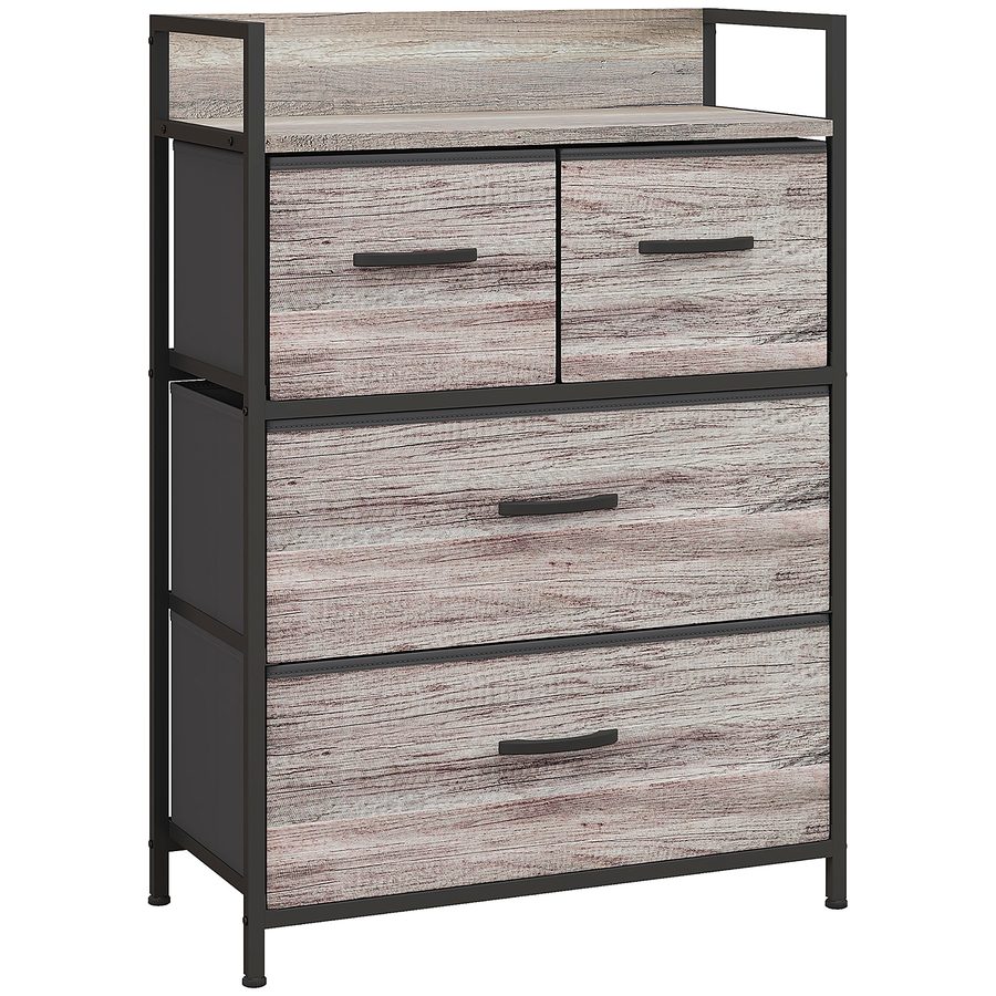 HOMCOM Kommode, 4 klappbare Stoff-Schubladen, Metallrahmen, offene Ablage – Industrie-Look, Grau, 60 x 29 x 85 cm   Aosom von HOMCOM