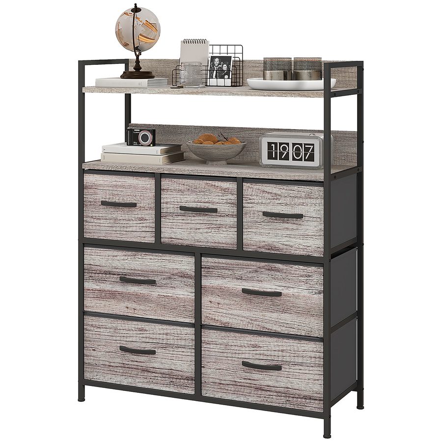 HOMCOM Kommode Schlafzimmer Aufbewahrungsmöbel 7 Schubladen aus Stoff faltbar und herausnehmbar mit offenen Regalen und Stahlrahmen, Schubladenkommode für Wohnzimmer, Schlafzimmer, Eingangsbereich, Grau   Aosom von HOMCOM
