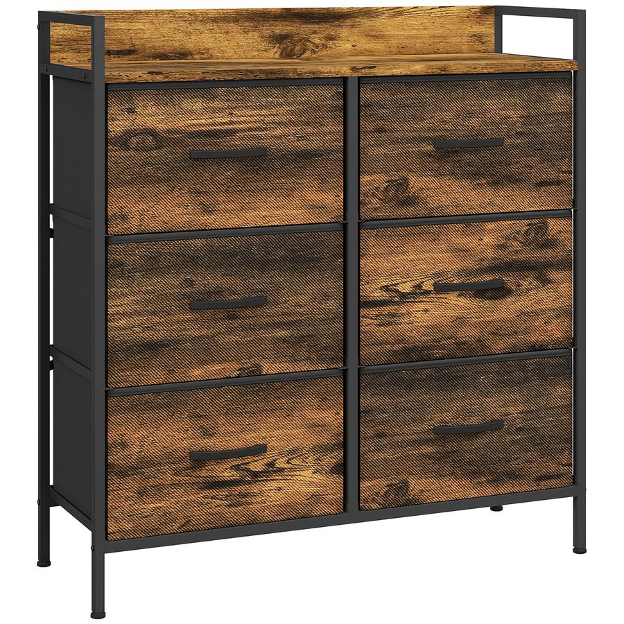 HOMCOM Kommode mit 6 Stoffschubladen – Faltboxen, pulverbeschichteter Stahl, Industrial, 79 x 29 x 85 cm, Rustikabraun   Aosom von HOMCOM
