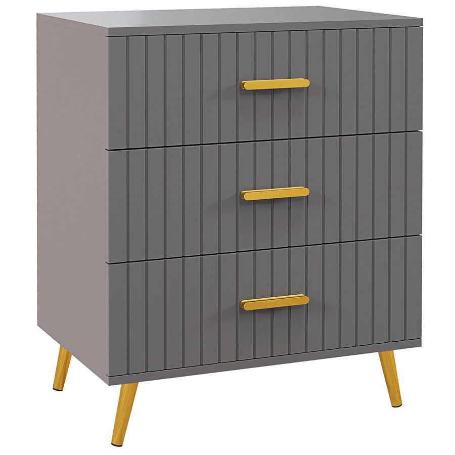 HOMCOM Sideboard 3 Schubladen Modern und Kippsicher, Sideboard aus Holz und Aluminium, 60x40x71,5 cm, Goldtöne und Dunkelgrau   Aosom von HOMCOM