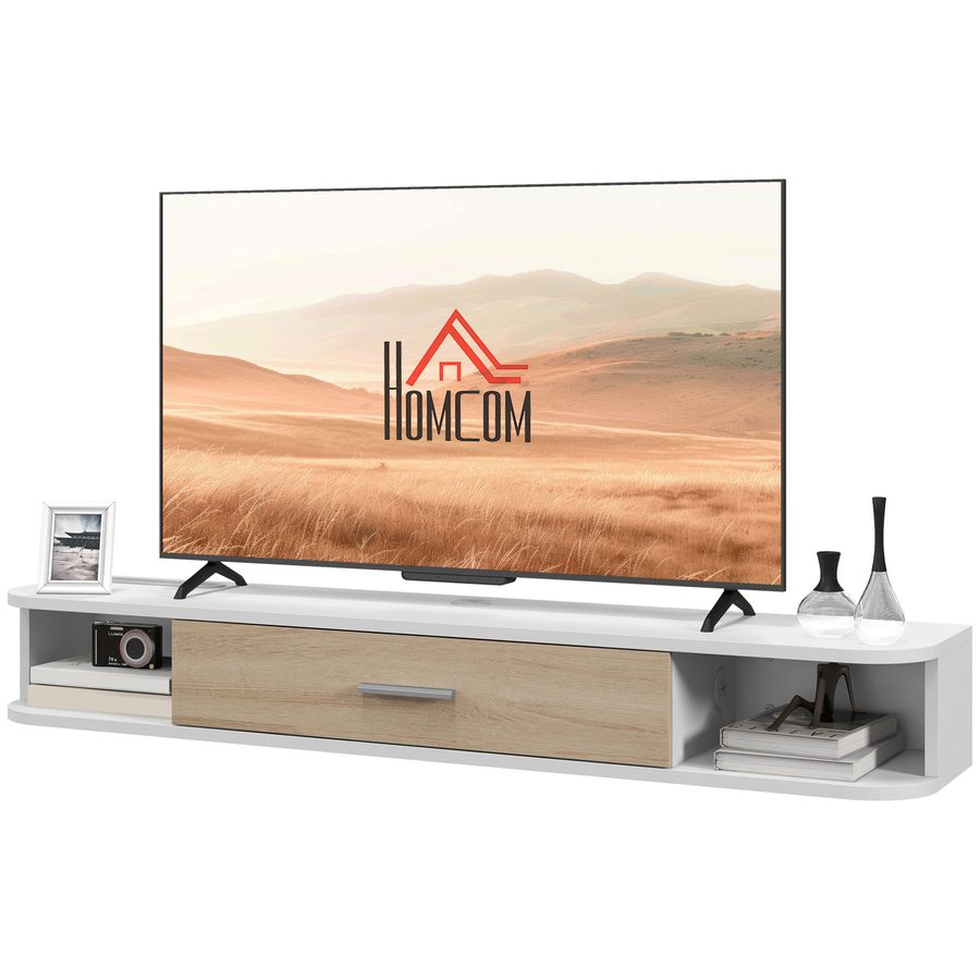 HOMCOM Wand-TV-Möbel TV-Bank TV-Möbel für TVs bis zu 50 Zoll mit 2 offenen Fächern und einem klappbaren Schrank 120L x 26B x 16H cm Weiß   Aosom von HOMCOM