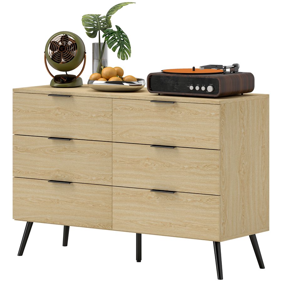 HOMCOM Kommode 6 Schubladen Schlafzimmer Kommode modernes Design mit Kippsicherung 110B x 40T x 75H cm Holzoptik   Aosom von HOMCOM