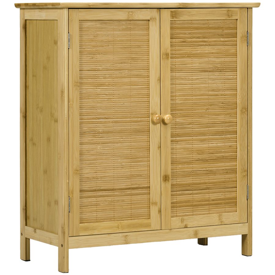 HOMCOM 2-türiges Bambus-Sideboard, Boho-Wohnzimmer-Sideboard mit 2 Einlegeböden, für Küche, Flur, Schlafzimmer, Natur, 60x27x67,5 cm   Aosom von HOMCOM