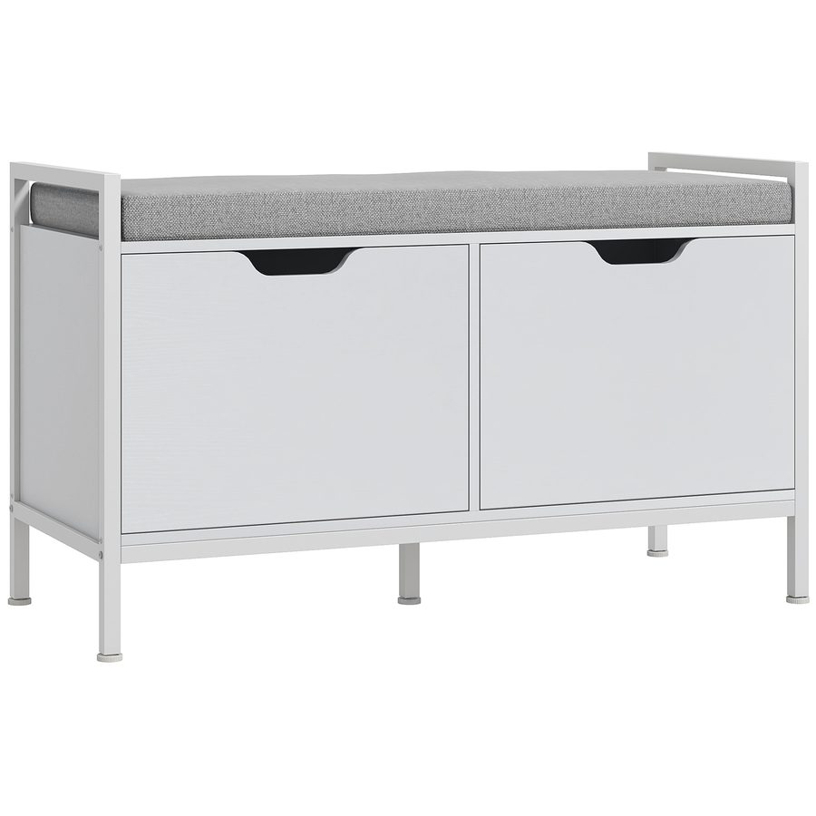 HOMCOM Schuhschrank, Eingangsmöbel mit 2 Schränken, Aufbewahrungsbank mit gepolsterter Sitzfläche, für Flur, Eingang, Schlafzimmer, 84l x 35T x 50H cm, weiß   Aosom von HOMCOM