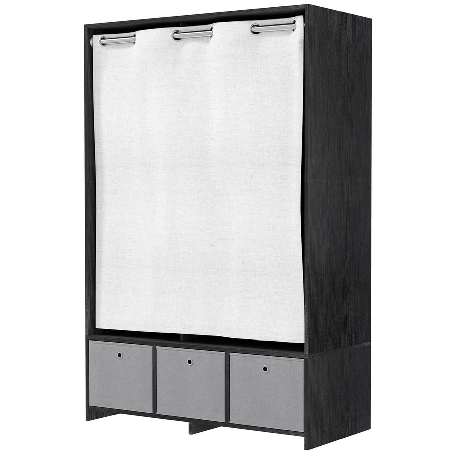 HOMCOM Kleiderschrank, Ankleidezimmer mit Vorhang, Kleiderschrank, Garderobe mit Stange, 3 Fächern und 3 herausnehmbaren Stoffschubladen - 105 x 48 x 160 cm, Schwarz   Aosom von HOMCOM