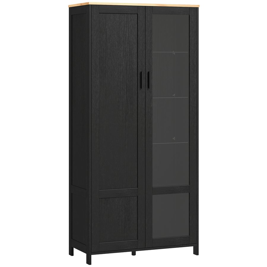 HOMCOM Küchenchrank, Küchenbuffet, Vitrine, Aufbewahrungsschrank mit 2 Türen, davon eine verglast, mit höhenverstellbaren Regalen und 9 Fächern, 76 x 36 x 160 cm - Schwarz   Aosom von HOMCOM