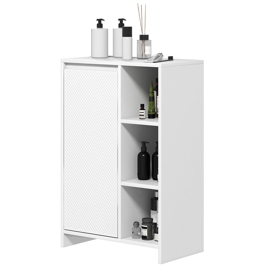 HOMCOM Badezimmerschrank, Aufbewahrungsmöbel mit 3 offenen Fächern, 1 Schrank mit verstellbarem Regal, 53 x 30 x 80 cm, weiß   Aosom von HOMCOM