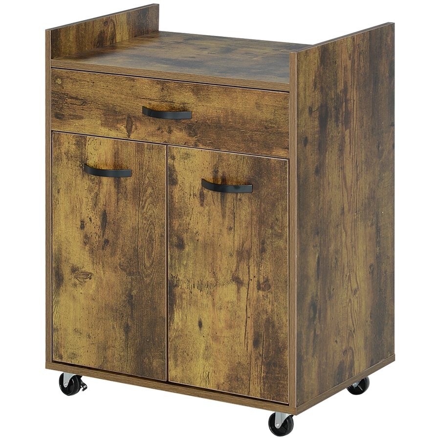 HOMCOM Küchenwagen Servierwagen für Mikrowelle mit Schublade und Schrank, Kücheninsel aus Holz mit 4 Rollen und verstellbarem Regal, 60x40x77 cm, Rustikales Braun   Aosom von HOMCOM