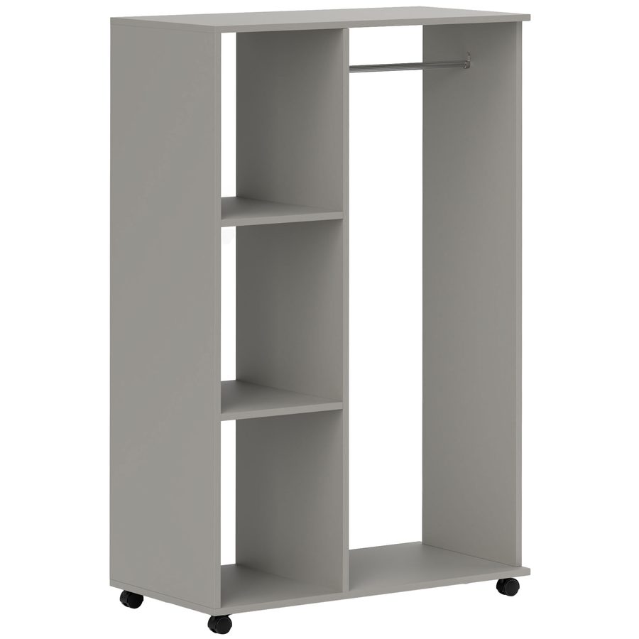 HOMCOM Rollbarer Kleiderschrank mit 4 Rollen, Kleiderstange und offenen Regalen, rollender Garderobenschrank für Schlafzimmer, 80x40x128cm, grau   Aosom